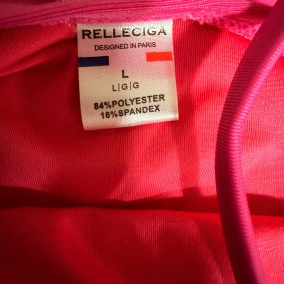 💕 Relleciga Hot Pink Spaghetti Strap One-Piece Swimsuit (Size L) - Picture 5 of 5